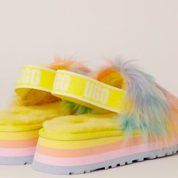 New UGG Fluff Yeah Disco Slide Platform Tie Dye Margarita Slipper - Picture 11 of 17